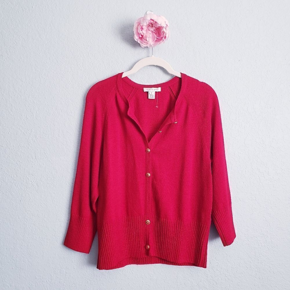 St. John Sport Red Wool Button Down Sweater